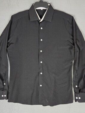 State & Liberty Shirt Mens Large Black Solid Long Sleeve Button Down Performance